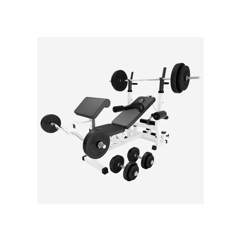 Multiestación Musculación + Kit Pesas Gorilla Sports Blanco 100 KG