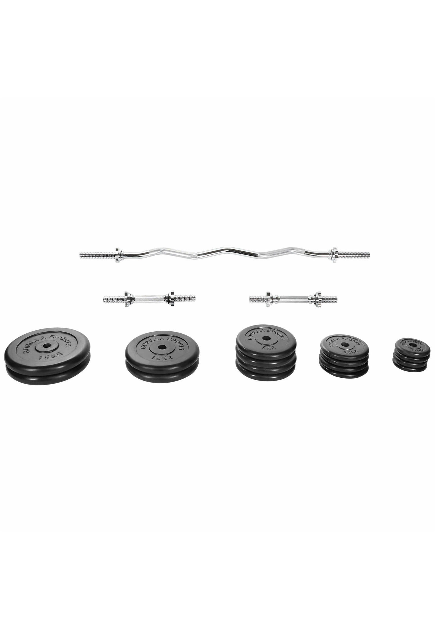 SET DE 68KG AVEC DISQUES EN FONTE CAOUTCHOUC + BARRE CURL 120CM | MUSCULATION 3/5