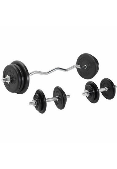 SET DE 68KG AVEC DISQUES EN FONTE CAOUTCHOUC + BARRE CURL 120CM | MUSCULATION