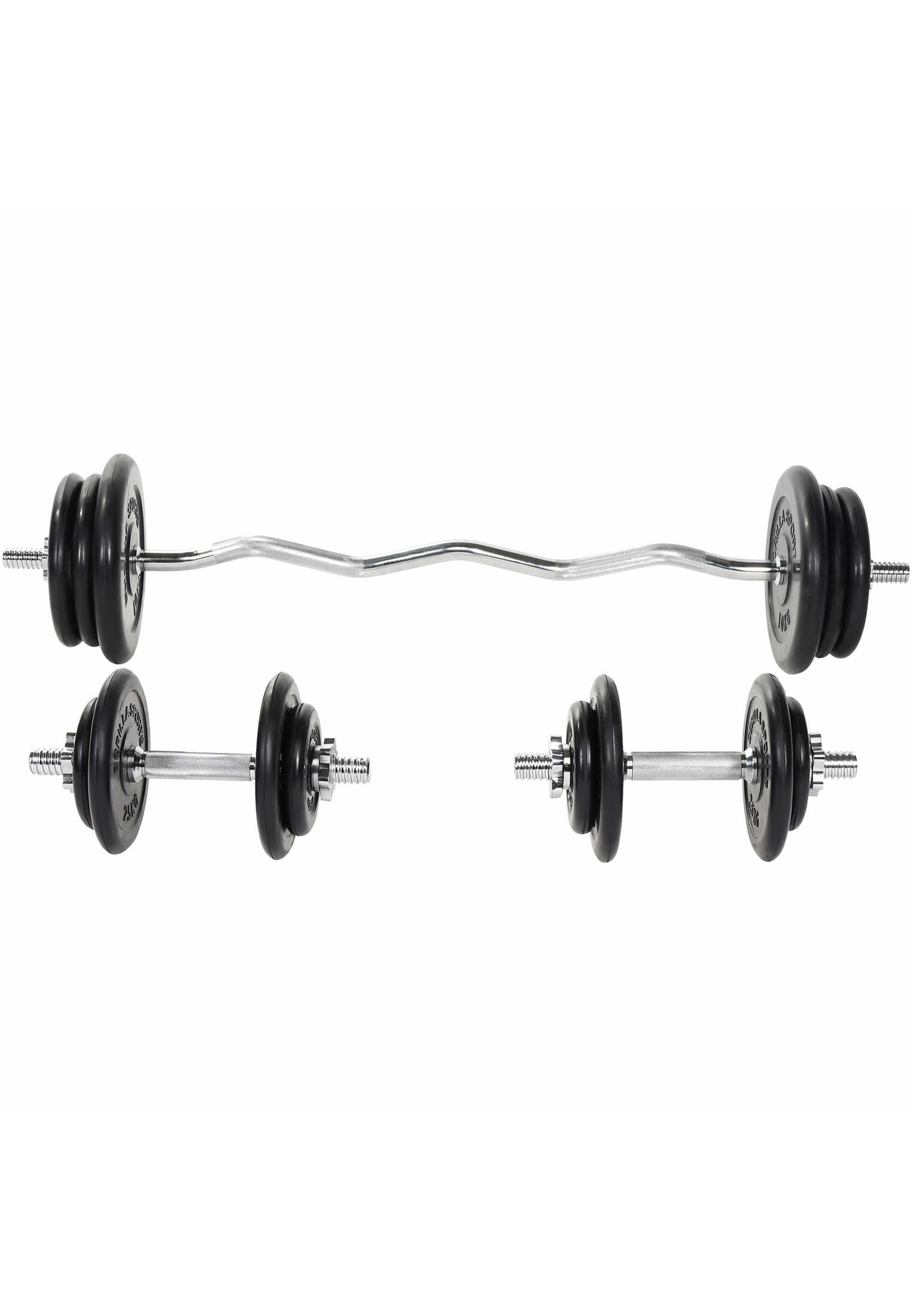 SET DE 68KG AVEC DISQUES EN FONTE CAOUTCHOUC + BARRE CURL 120CM | MUSCULATION 2/5