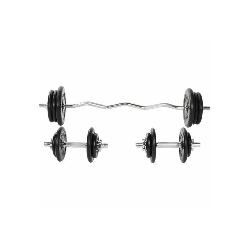 SET DE 68KG AVEC DISQUES EN FONTE CAOUTCHOUC + BARRE CURL 120CM | MUSCULATION