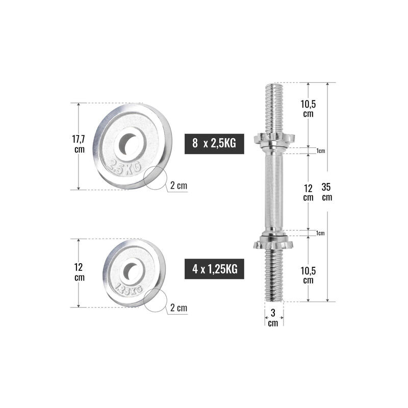 KIT HALTÈRES COURT DE 30 KG AVEC DISQUES CHROMÉS | MUSCULATION | 30MM/31MM