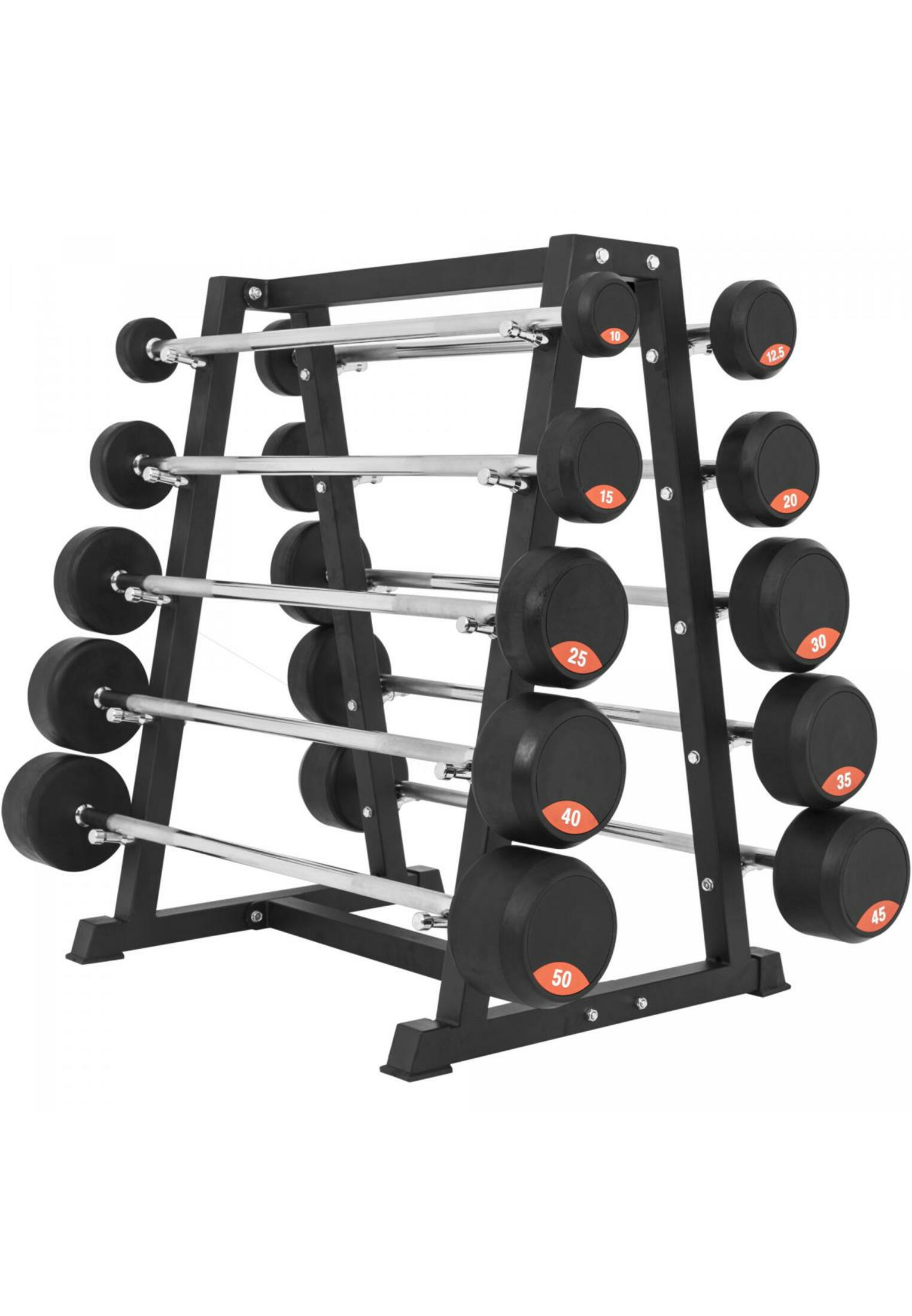 Rubber Barbell Rack inkl. Barbells Gummi 282,5 kg