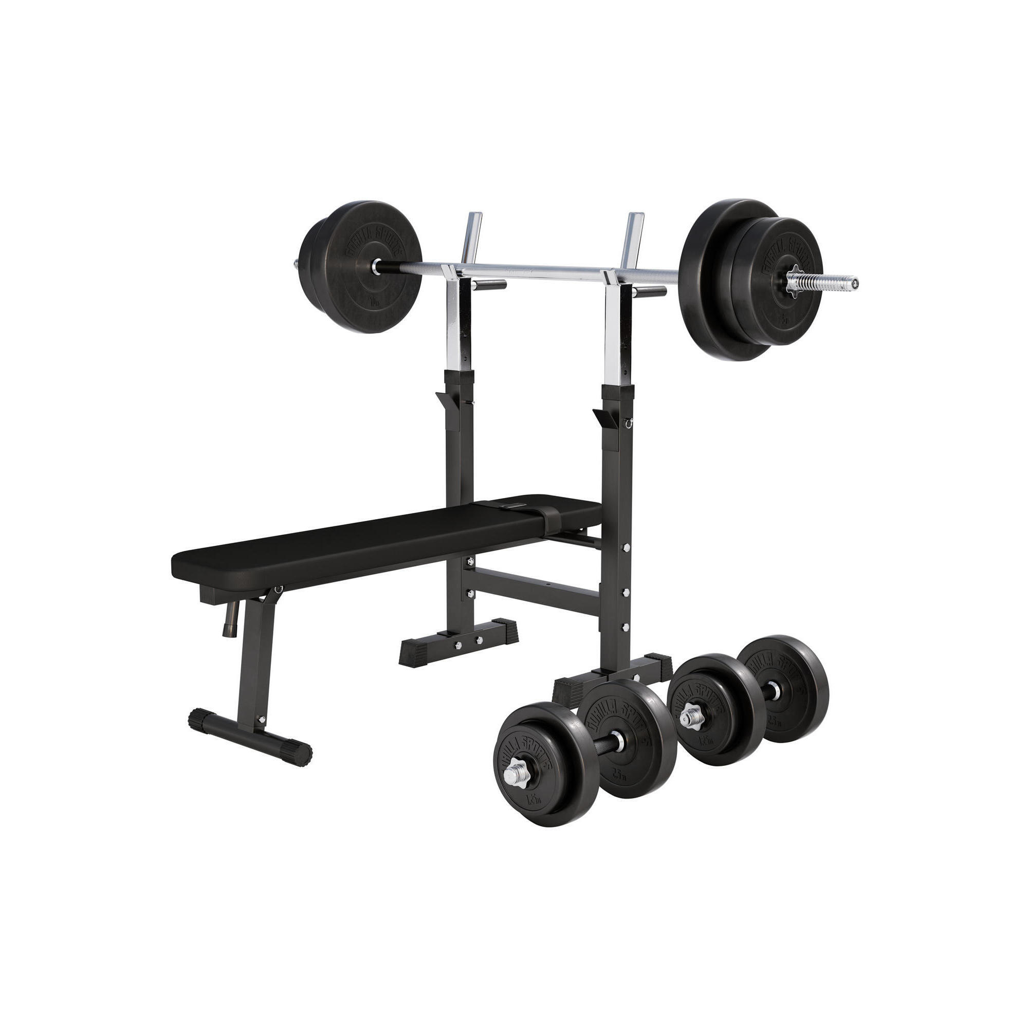 GS006 WEIGHT BENCH + PLASTIC DISCS AND 70KG LONG BAR SET