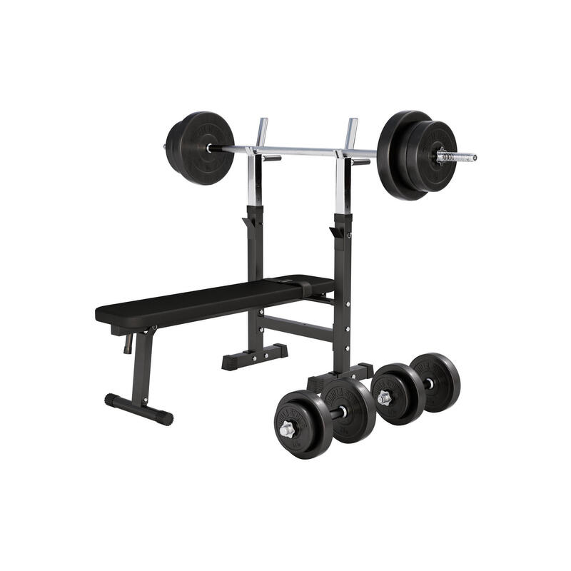 Gorilla Sports Verstelbare Halterbank - fitnessbank + 70 kg Halterset -