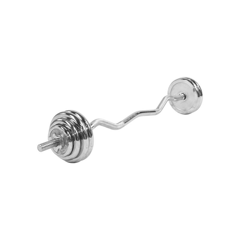 KIT HALTÈRE 35KG AVEC BARRE CURL + DISQUES CHROMÉS | MUSCULATION | 30MM/31MM