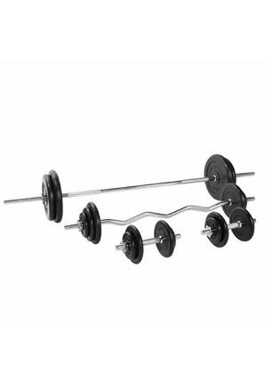 Halterset 108 kg - Gietijzer - Rubber - Halterstang met gewichten - 30 mm