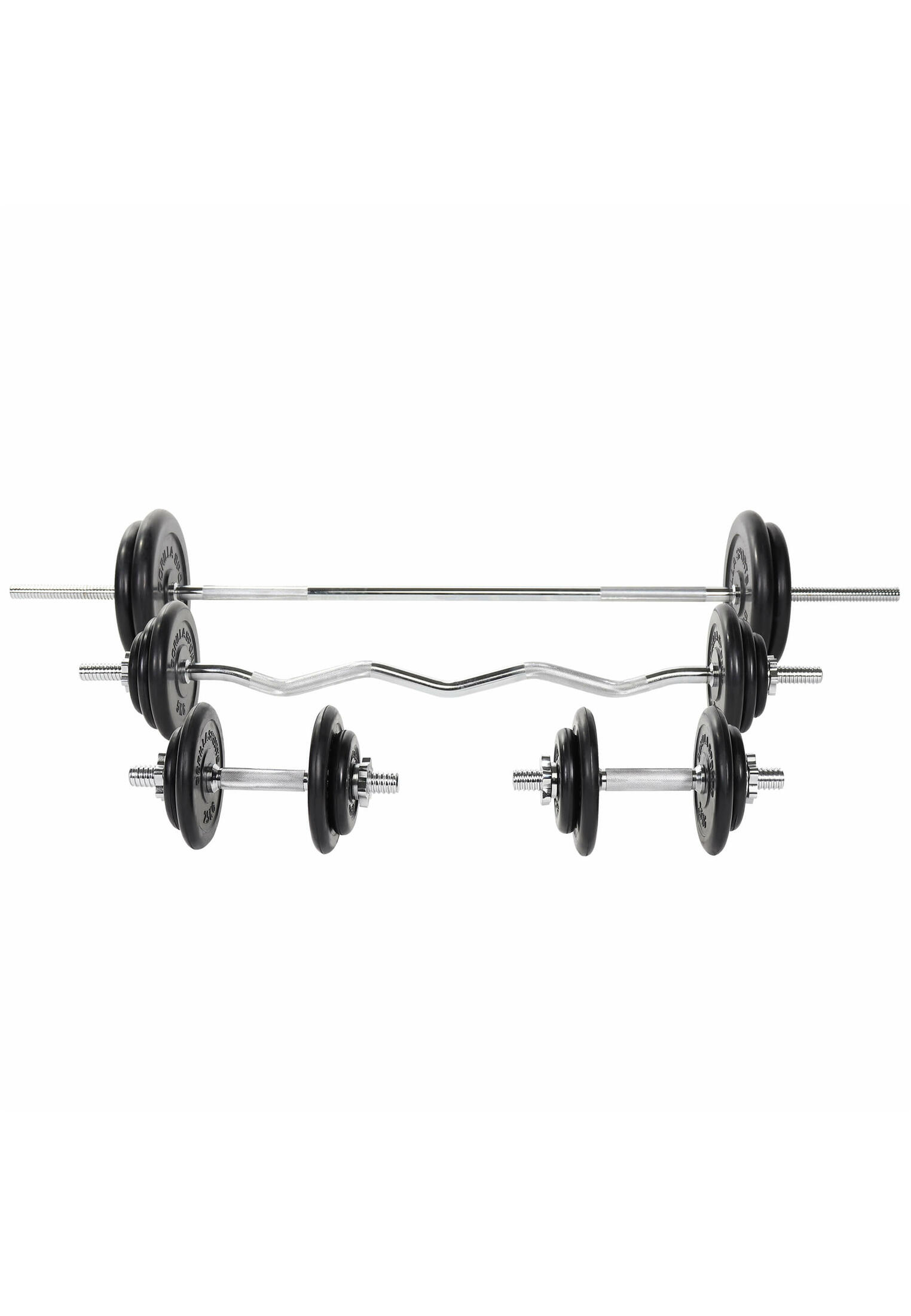 SET D'HALTÈRES COMPLET 105,5KG | DISQUES FONTE CAOUTCHOUC + BARRES | MUSCULATION 2/5