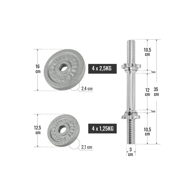 Dumbellset - Halterset - Gietijzer - 20 kg