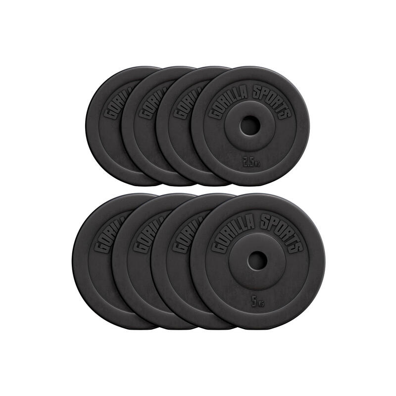 Kit Discos Musculación Gorilla Sports Negro Plástico 4x5Kg 4x2,5Kg
