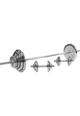 Halterset 100 kg - chroom - halterstang met gewichten - 30 mm - schroefsluiting