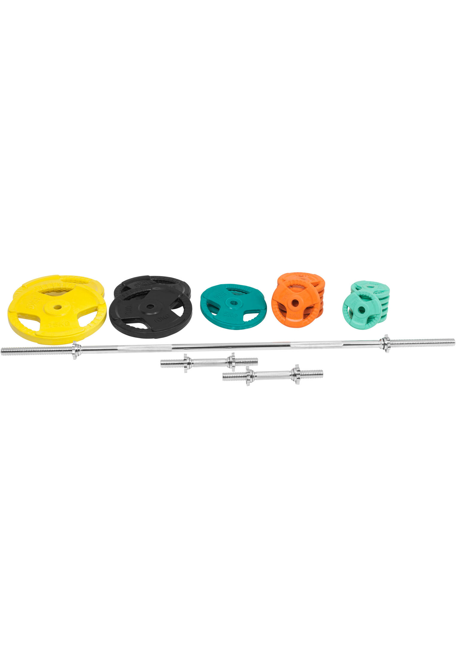 KIT 97,5KG AVEC POIDS EN CAOUTCHOUC GRIP ET BARRE CURL | DIAMETRE 30/31MM | MUSC 3/7