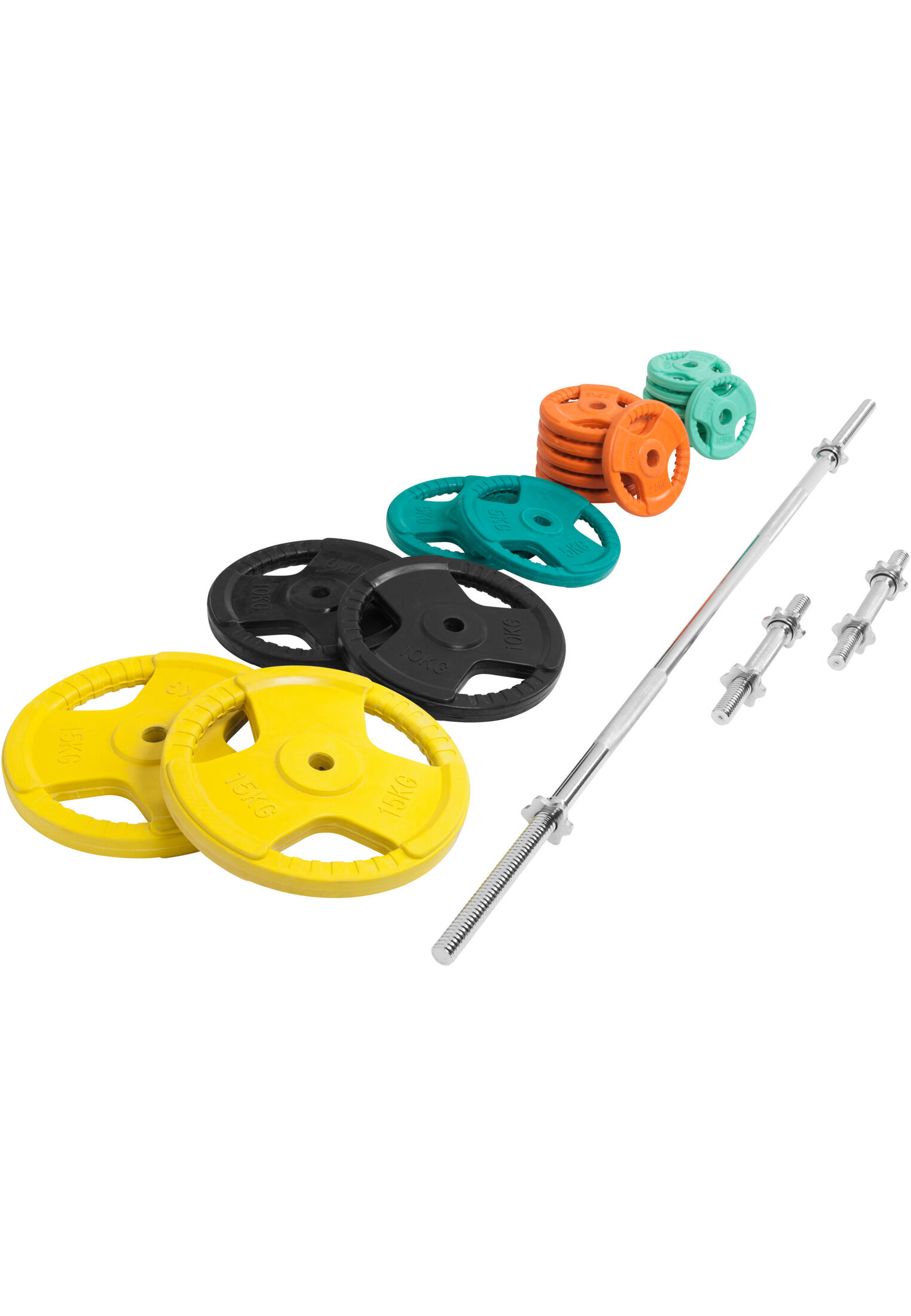 KIT 97,5KG AVEC POIDS EN CAOUTCHOUC GRIP ET BARRE CURL | DIAMETRE 30/31MM | MUSC 4/7