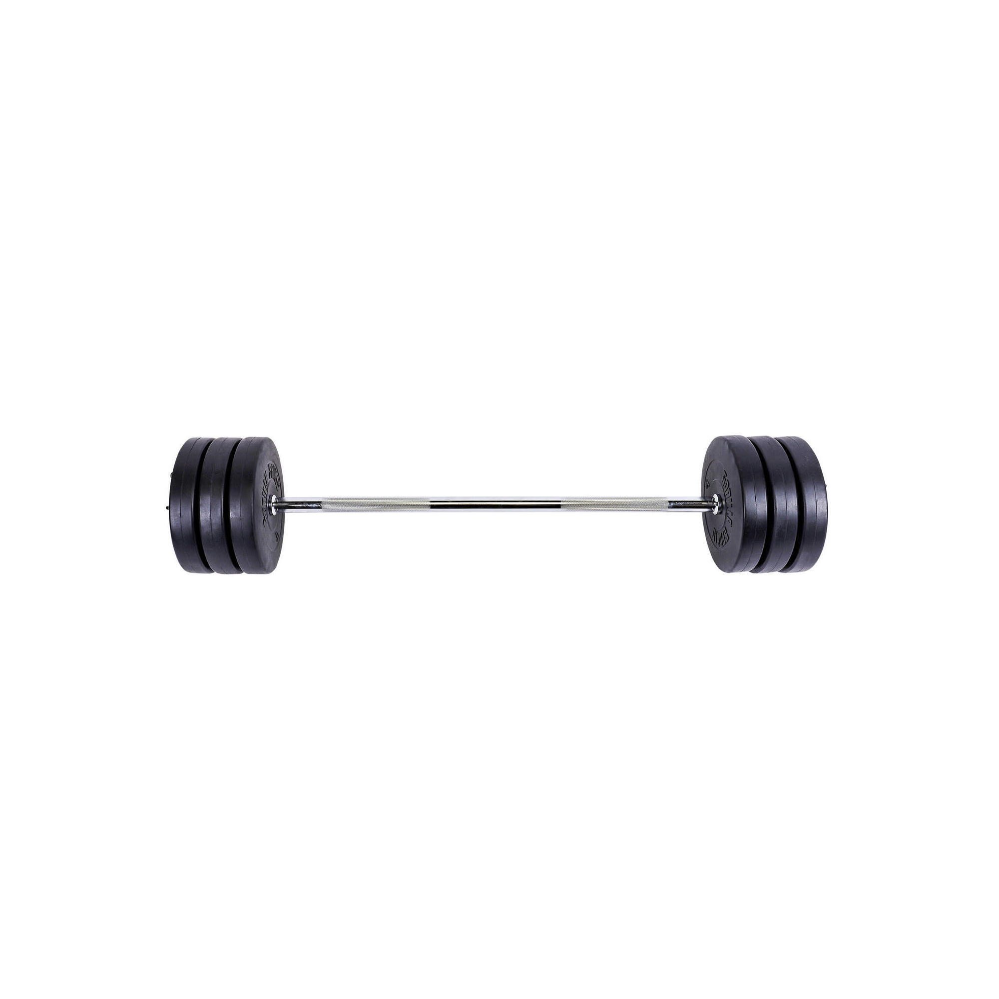 KIT DE HALTERES DE 38 KG COM BARRA LONGA + DISCOS DE PLÁSTICO | MUSCULAÇÃO