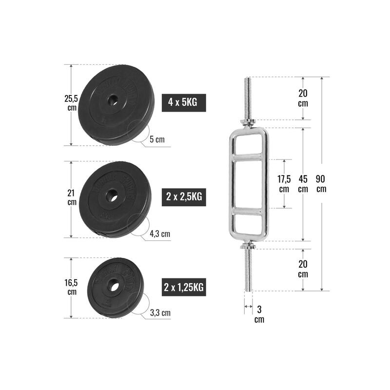 SET POUR TRICEPS AVEC DISQUES PLASTIQUE 35 KG | MUSCULATION