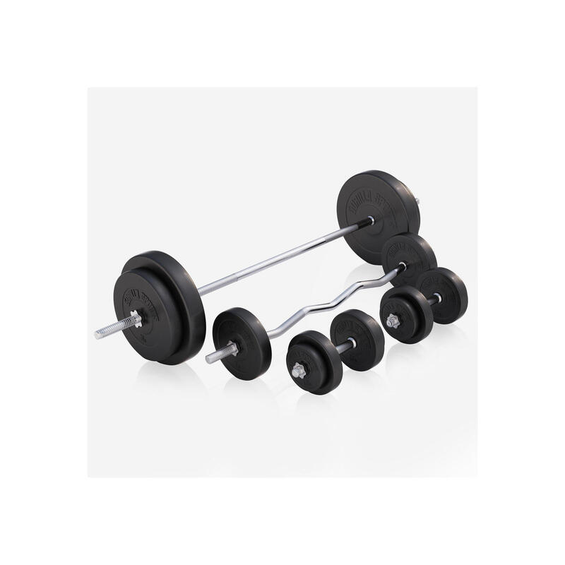 BANC DE MUSCULATION BLANC CLASSIQUE AVEC SET D'HALTERES COMPLET 97,5 KG | MUSCUL