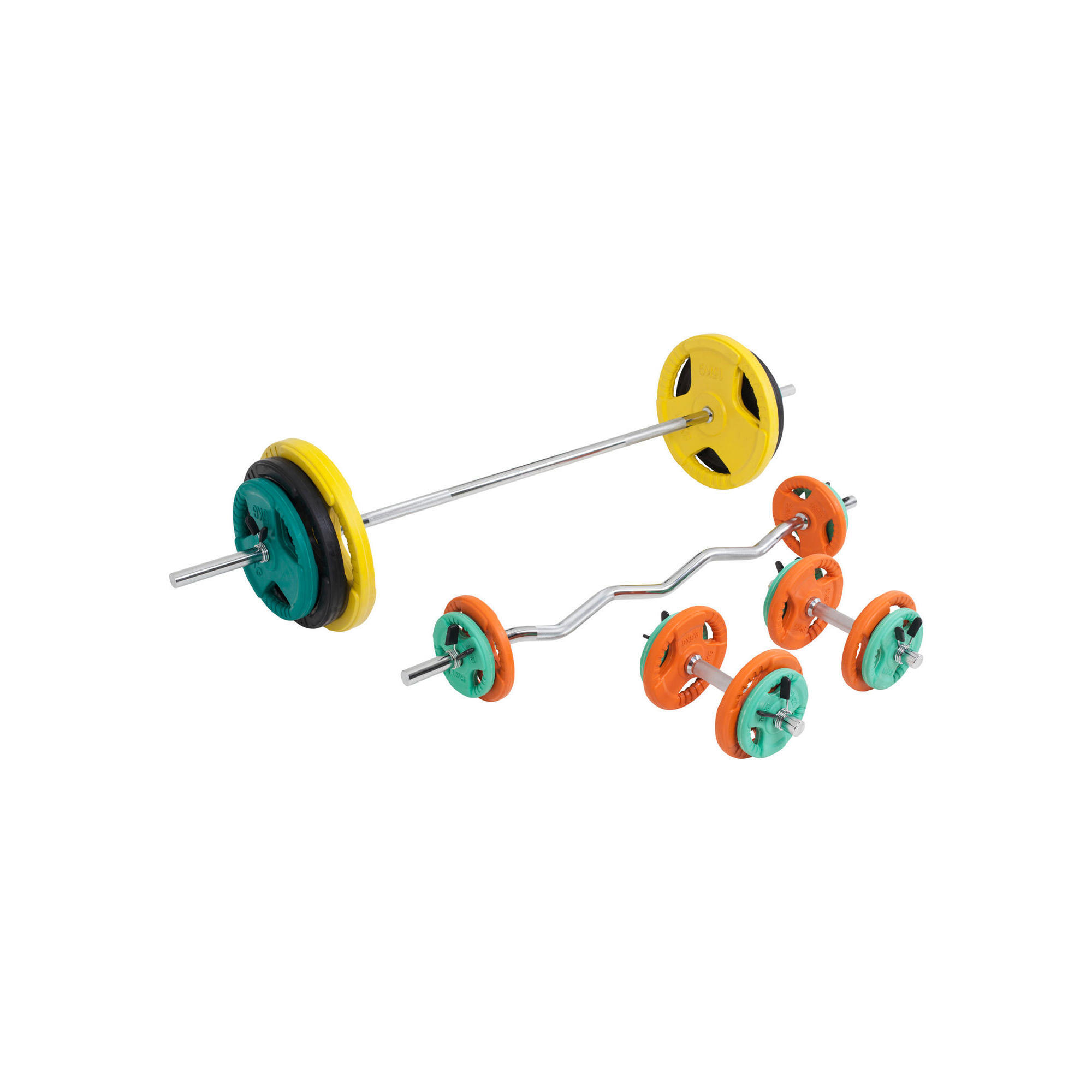 Gorilla Sports - Kit 105,5kg Avec Poids En Caoutchouc Grip Et Barre Curl | Diametre 30/31mm | Mus - Kit Haltères - Gris - Taille Unique - Decathlon