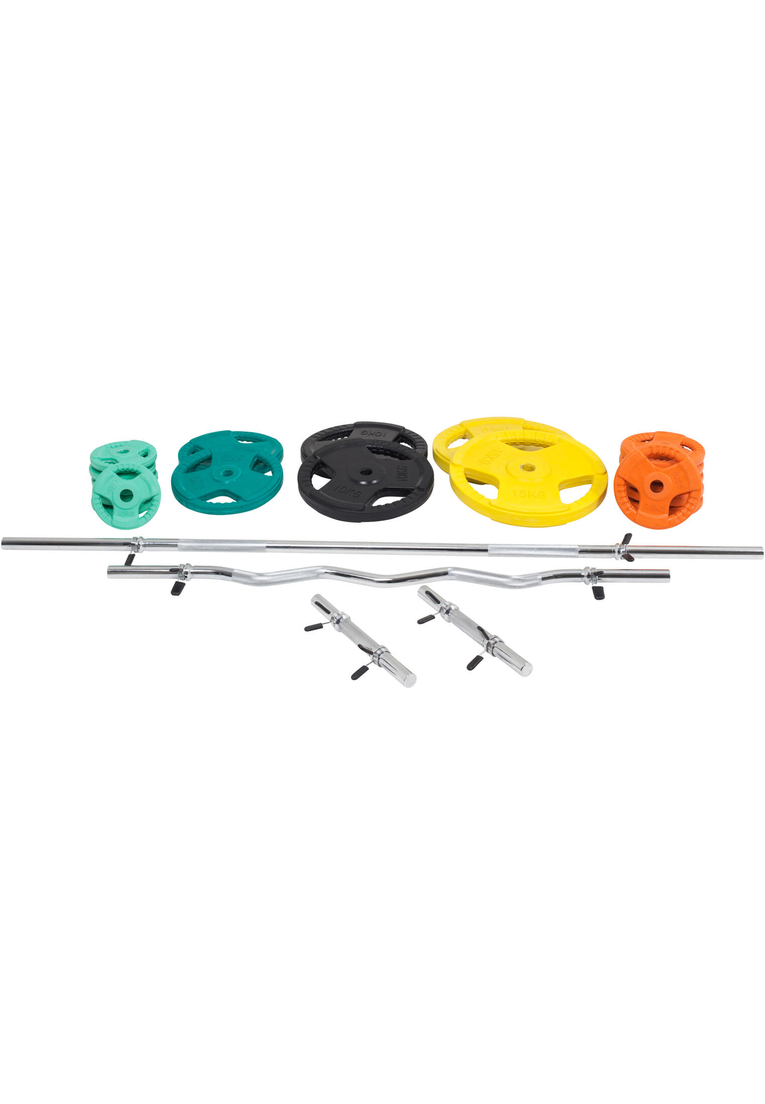 KIT 105,5KG AVEC POIDS EN CAOUTCHOUC GRIP ET BARRE CURL | DIAMETRE 30/31MM | MUS 4/7