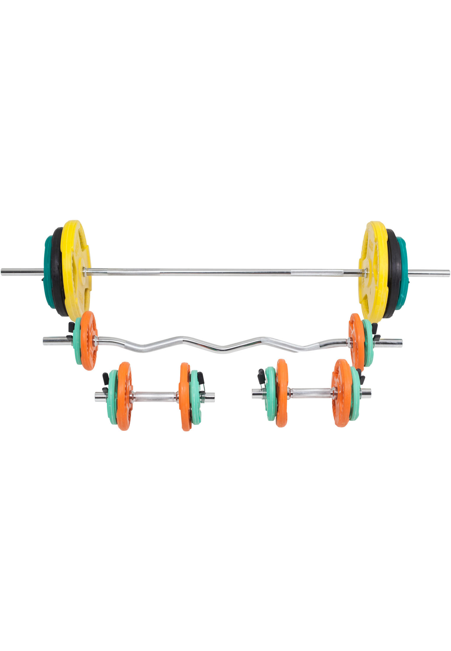 KIT 105,5KG AVEC POIDS EN CAOUTCHOUC GRIP ET BARRE CURL | DIAMETRE 30/31MM | MUS 2/7