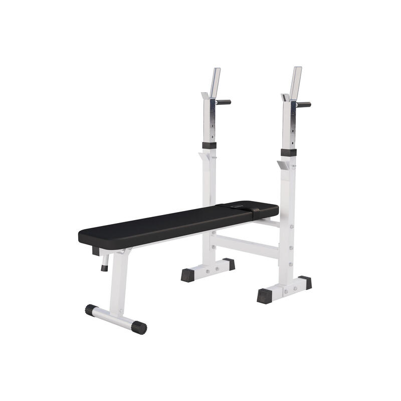 Banco Musculación y Pesas Gorilla Sports Blanco Plegable con Rack para Barra