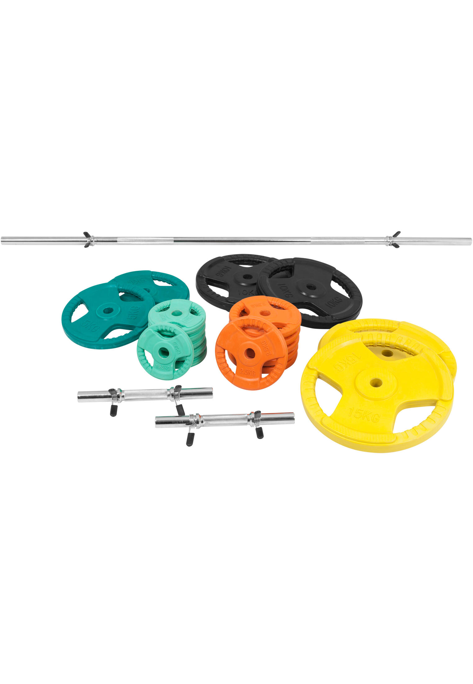KIT 97,5KG AVEC POIDS EN CAOUTCHOUC GRIP ET BARRE CURL | DIAMETRE 30/31MM | MUSC 4/7