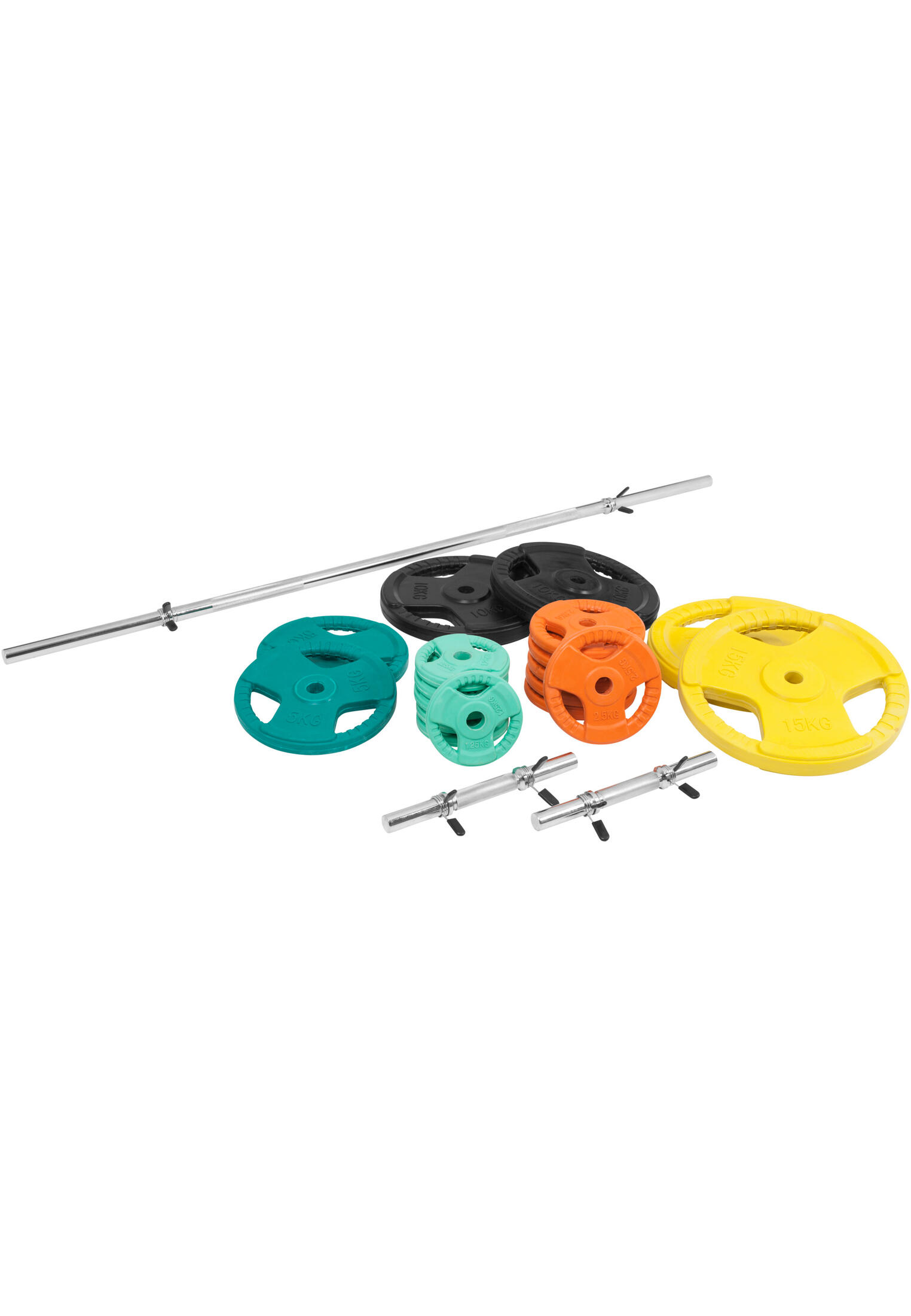 KIT 97,5KG AVEC POIDS EN CAOUTCHOUC GRIP ET BARRE CURL | DIAMETRE 30/31MM | MUSC 3/7