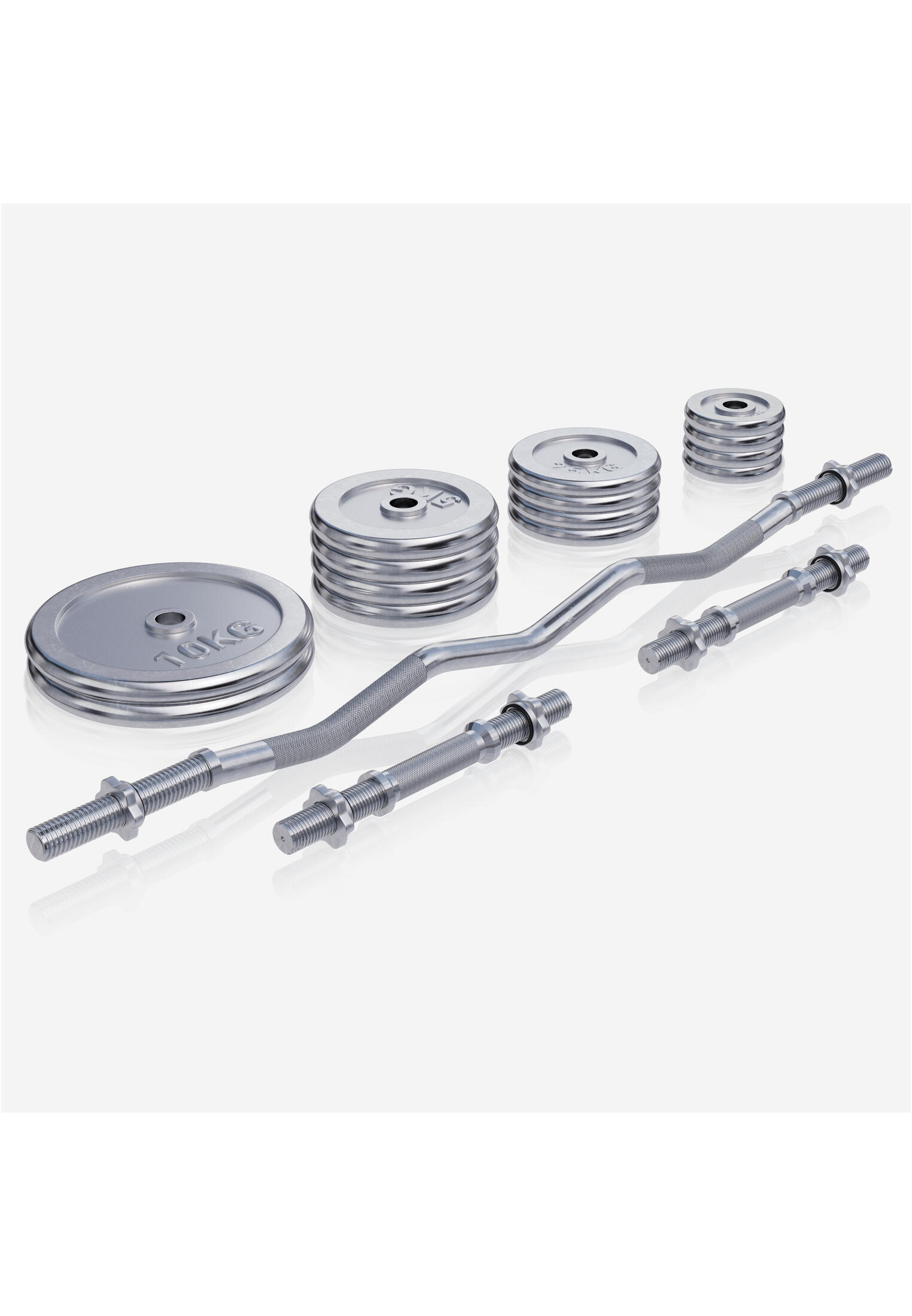 SET D'HALTÈRES DE 68KG AVEC DISQUES CHROMÉS + BARRE CURL 120CM | MUSCULATION 2/7