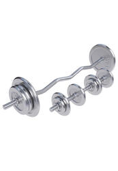 SET D'HALTÈRES DE 68KG AVEC DISQUES CHROMÉS + BARRE CURL 120CM | MUSCULATION