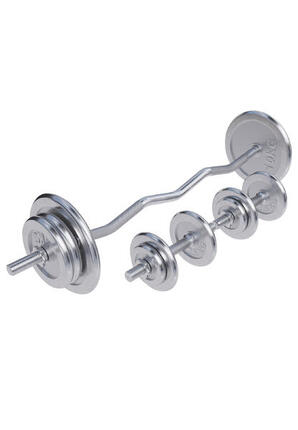 SET D'HALTÈRES DE 68KG AVEC DISQUES CHROMÉS + BARRE CURL 120CM | MUSCULATION