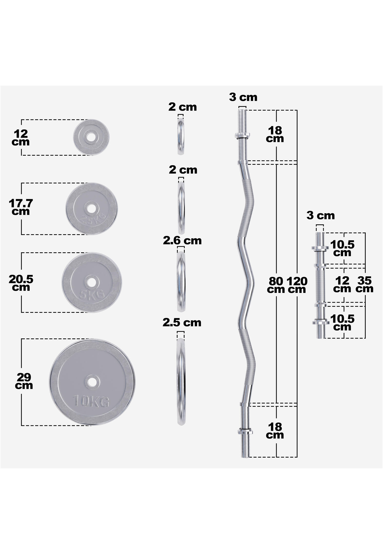 SET D'HALTÈRES DE 68KG AVEC DISQUES CHROMÉS + BARRE CURL 120CM | MUSCULATION 3/7