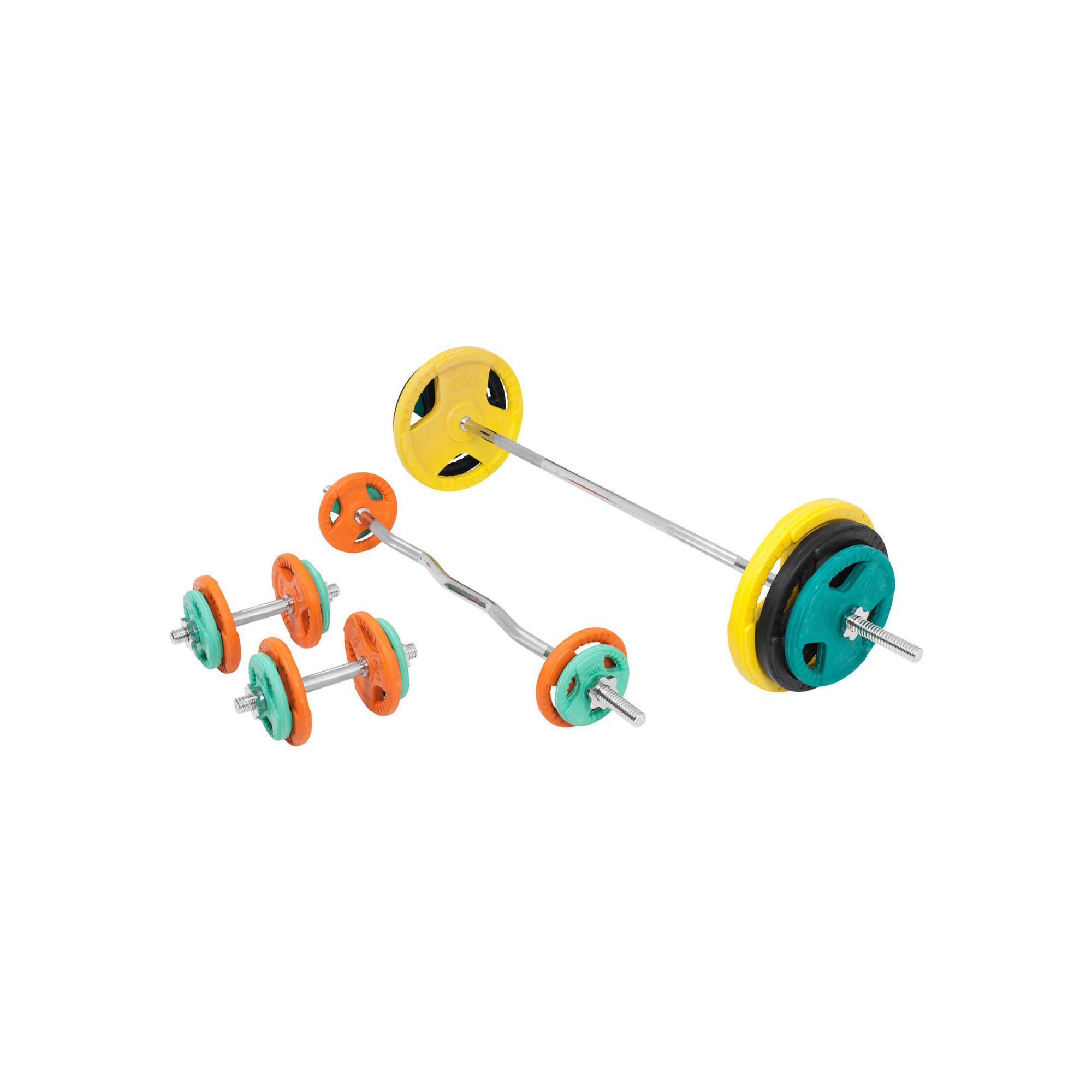 Gorilla Sports - Kit 105,5kg Avec Poids En Caoutchouc Grip Et Barre Curl | Diametre 30/31mm | Mus - Kit Haltères - Gris|noir - Taille Unique - Decathlon