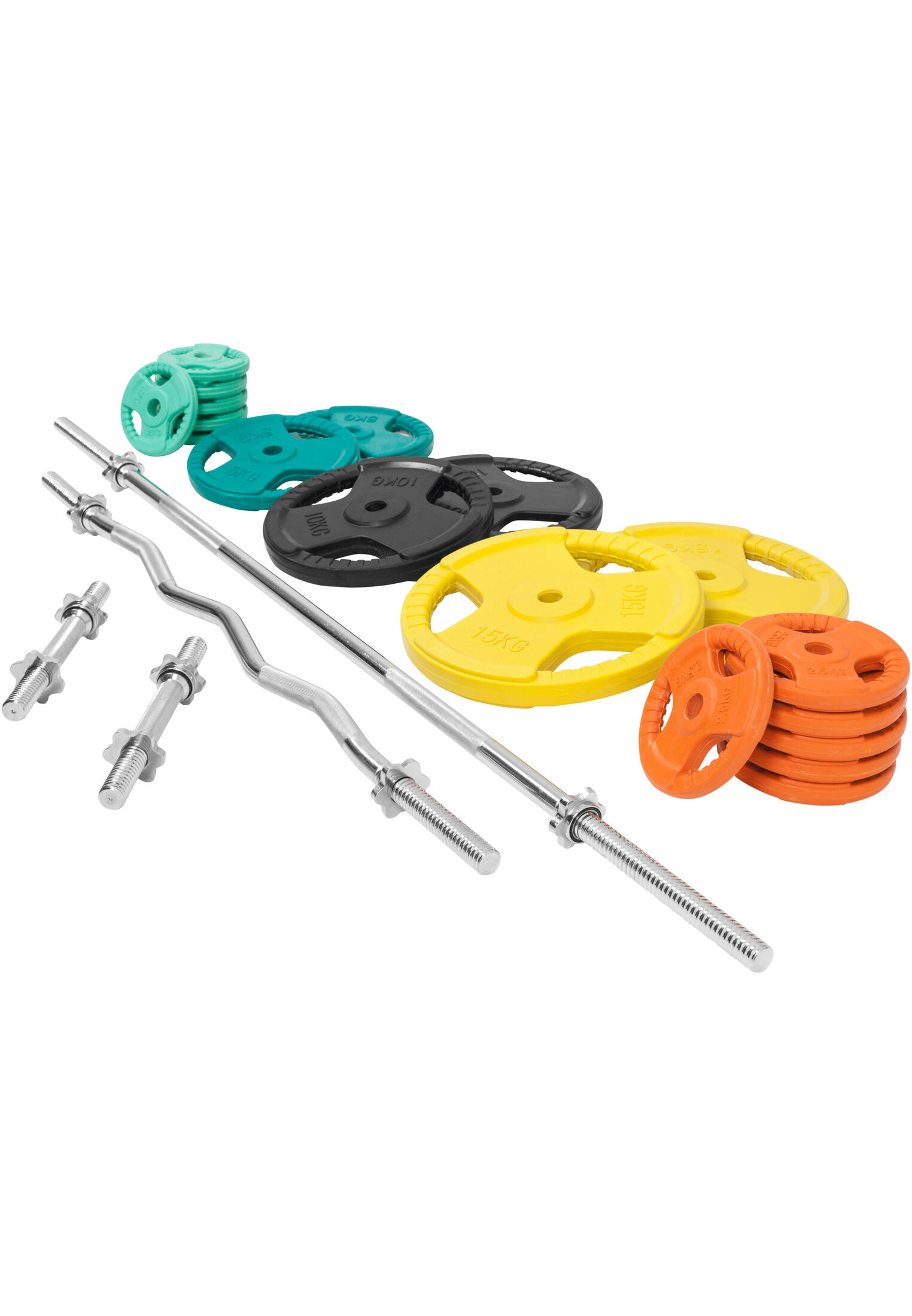 KIT 105,5KG AVEC POIDS EN CAOUTCHOUC GRIP ET BARRE CURL | DIAMETRE 30/31MM | MUS 4/7