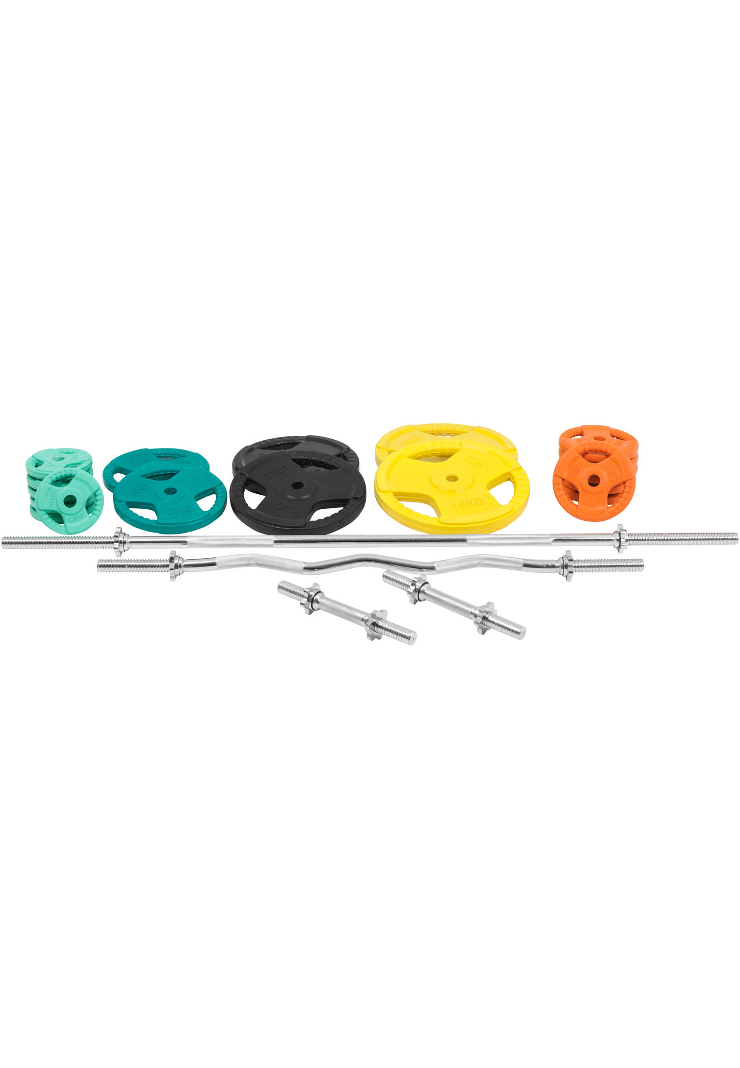 KIT 105,5KG AVEC POIDS EN CAOUTCHOUC GRIP ET BARRE CURL | DIAMETRE 30/31MM | MUS 2/7