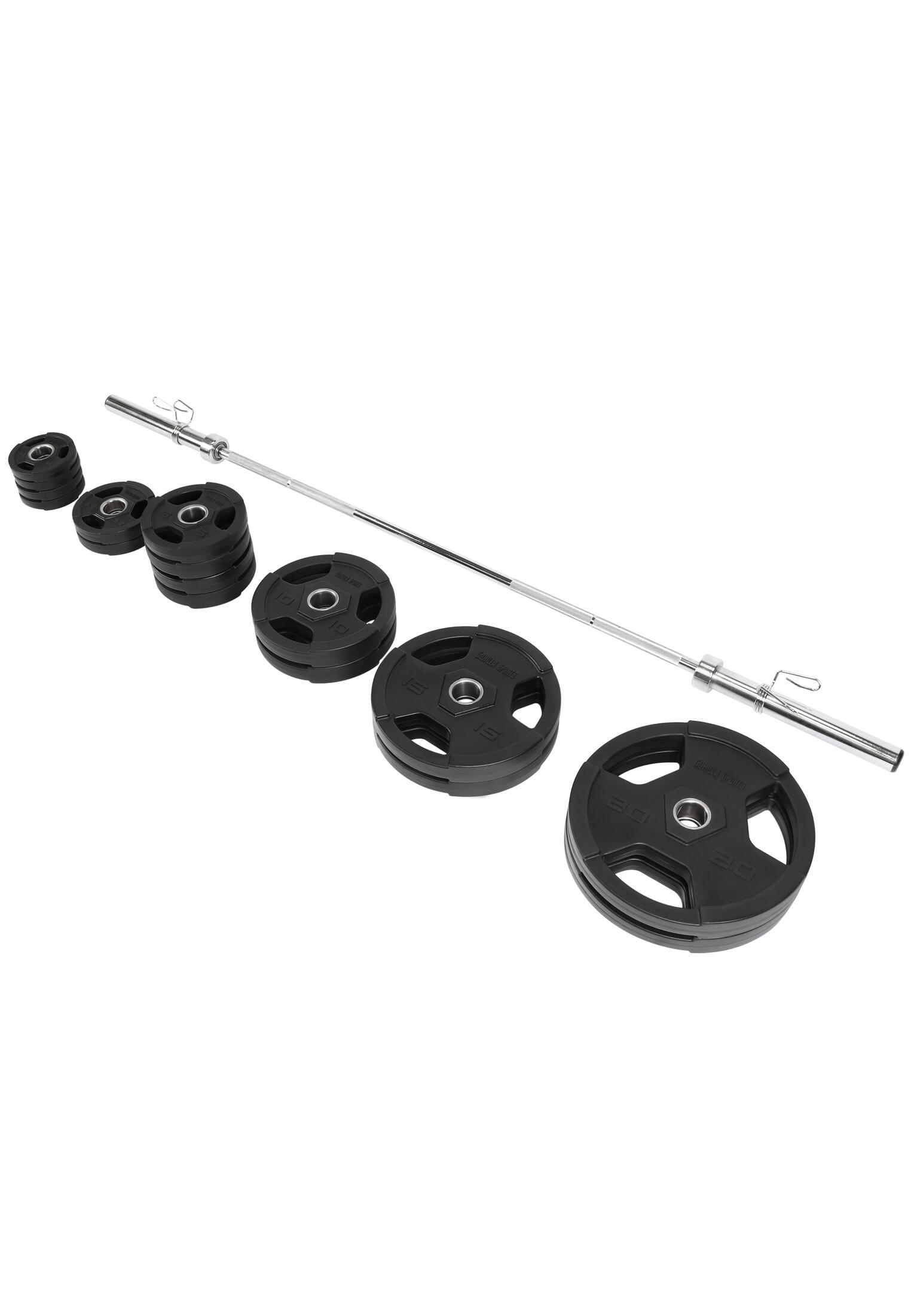 Set d'haltère long de 130 kg - Barre longue de 218 cm + poids grip avec revêteme 2/7