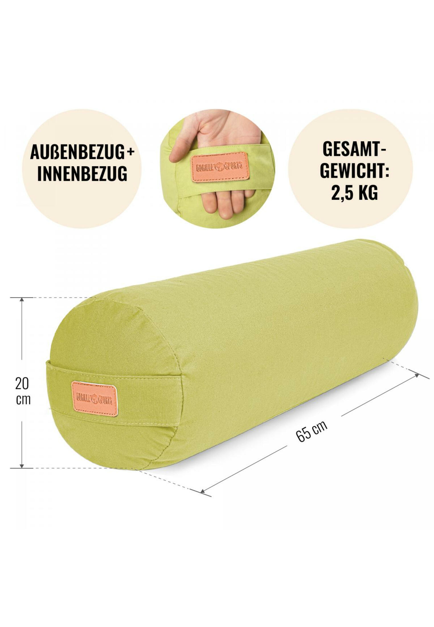 Yoga Bolster - Groen - 65 x 20 cm - Yoga kussen - Rond 4/7