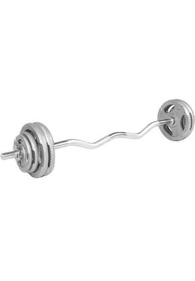 SET D'HALTERES AVEC DISQUES POIGNÉES GRIP + BARRE CURL 35 KG | MUSCULATION