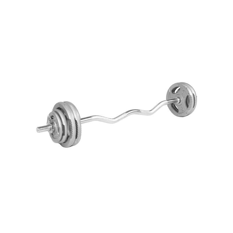 SET D'HALTERES AVEC DISQUES POIGNÉES GRIP + BARRE CURL 35 KG | MUSCULATION