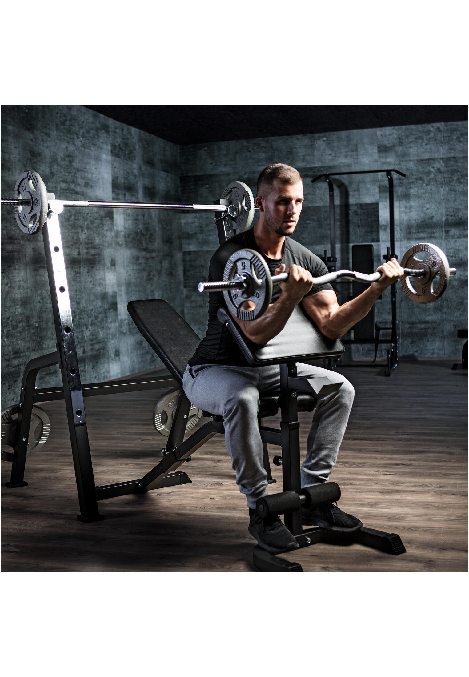 SET D'HALTERES AVEC DISQUES POIGNÉES GRIP + BARRE CURL 35 KG | MUSCULATION 2/7