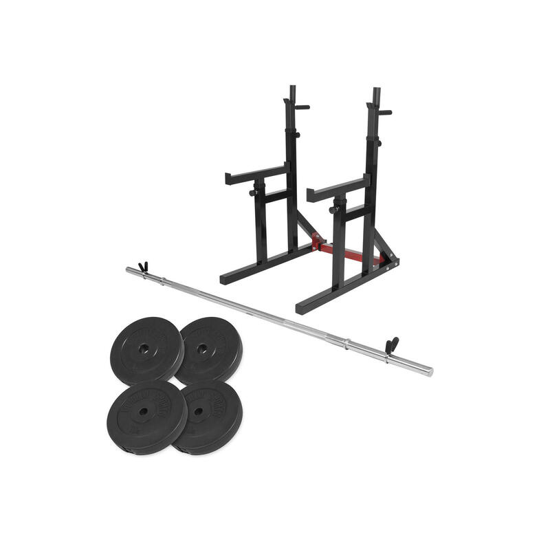 SQUAT RACK AVEC BARRE LONGUE DE 170CM ET 2x5KG ET 2x10KG DES POIDS| MUSCULATION