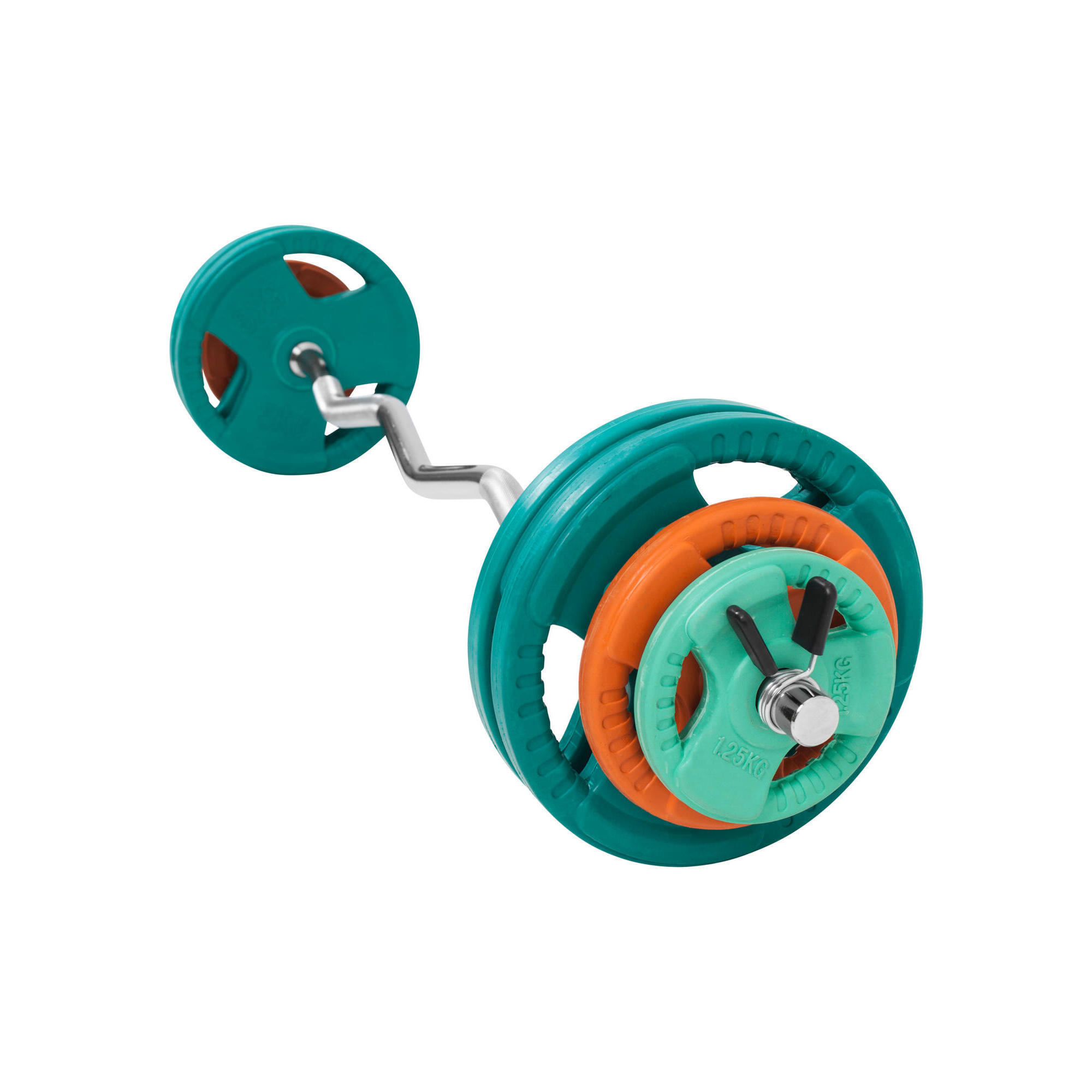 KIT 35KG COM PESOS DE BORRACHA E BARRA DE CURL | DIÂMETRO 30/31MM | MUSCULAÇÃO