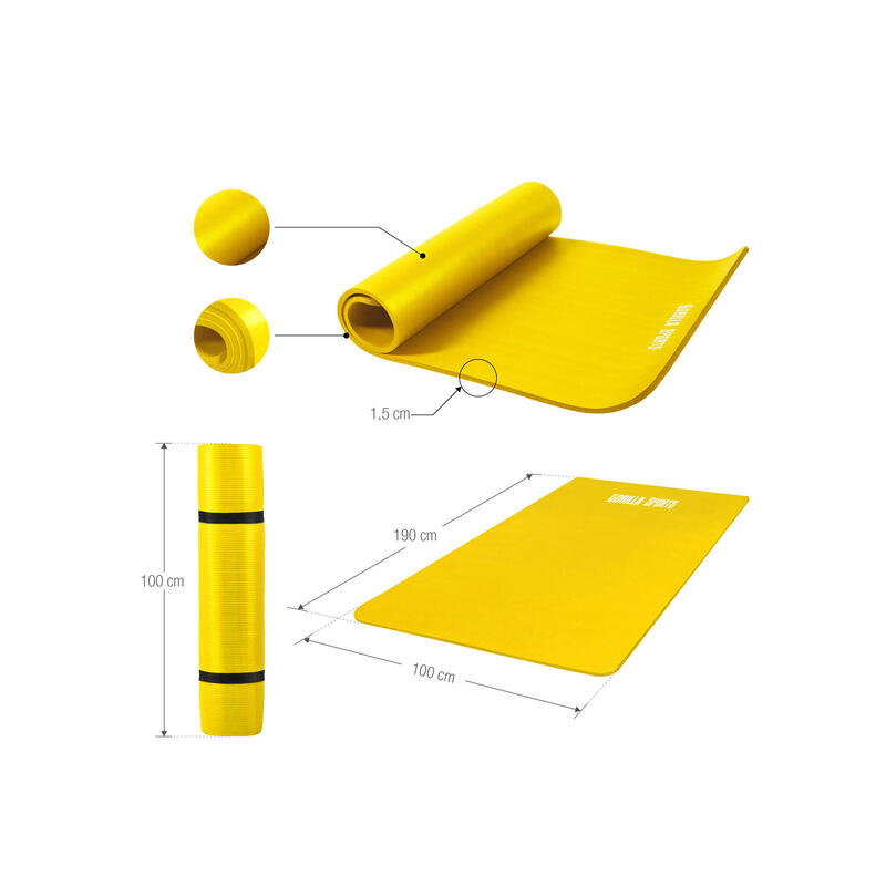 Mata do jogi Gorilla Sports duża 190x100x1,5 cm żółta