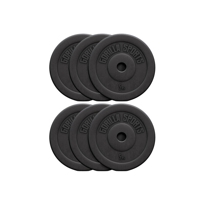 Kit Discos Pesas Musculación Gorilla Sports Plástico 6x5kg Diametro 31mm