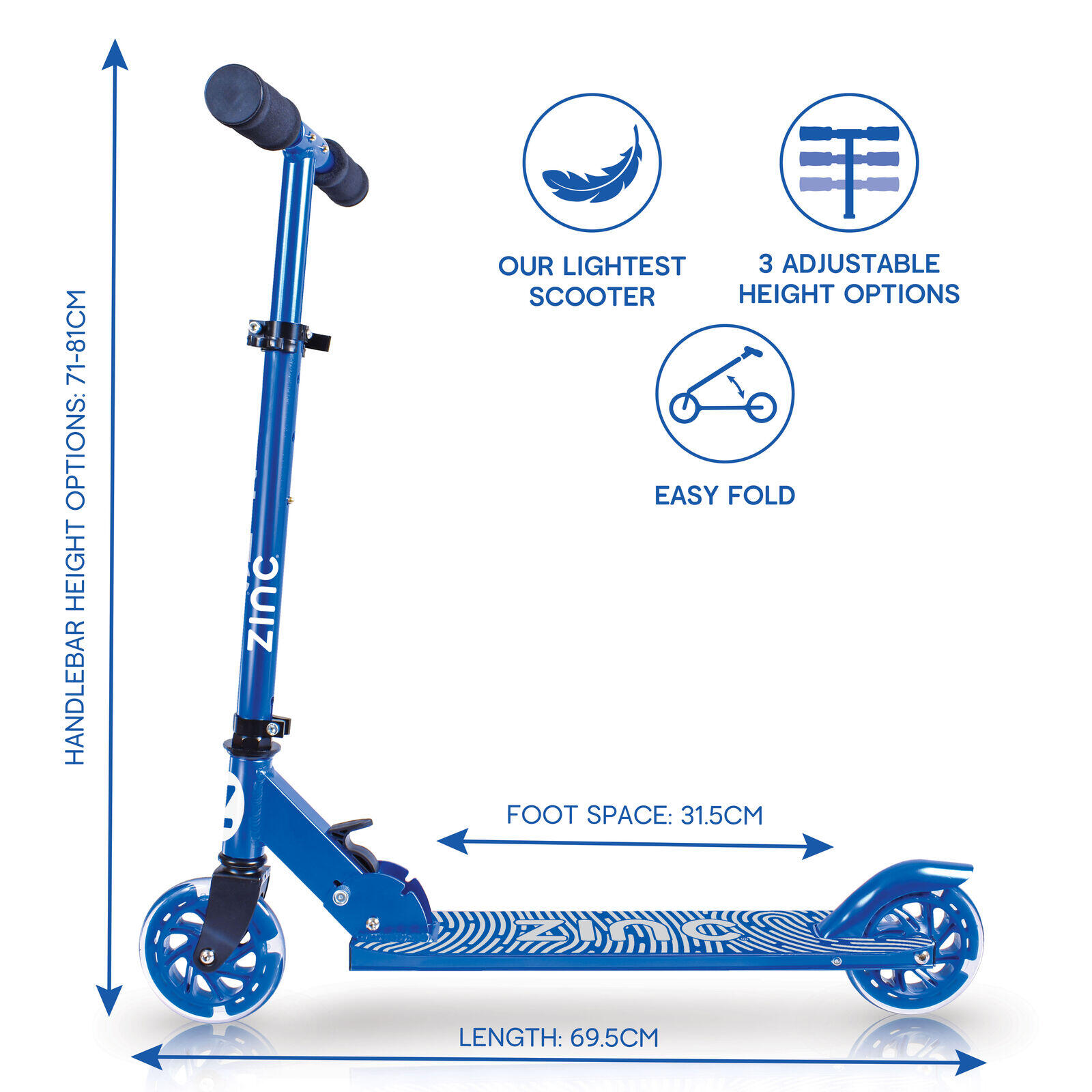 Zinc Two Wheeled Folding Light Up Identity Scooter - Blue 5/5