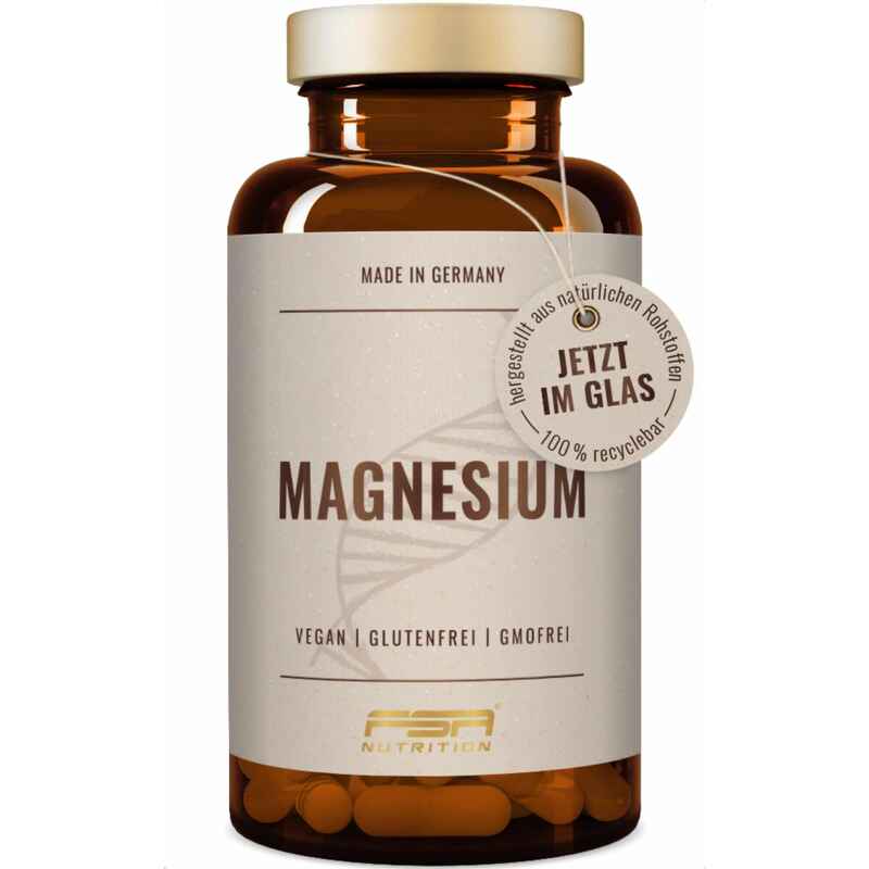 Magnesium Kapseln im Glas mit hochwertigem Bisglycinat und Citrate Buffered