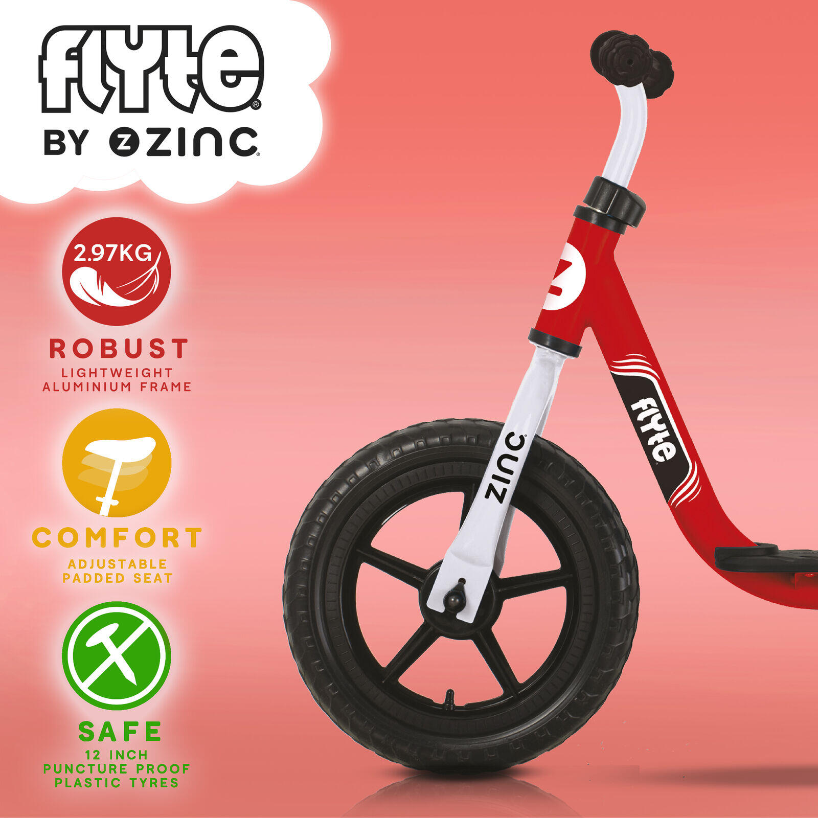 Zinc Flyte 12 Inch Dash Balance Bike - Red/Black 5/5