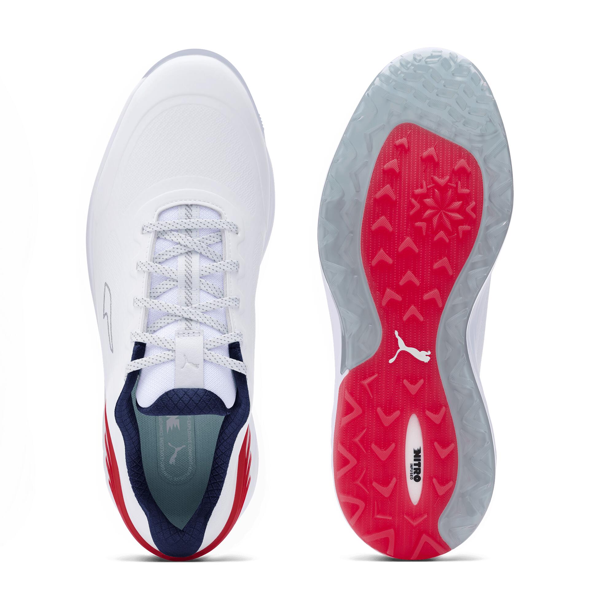 Puma Alphacat Nitro Golf Shoes White/Red/Navy 3/4