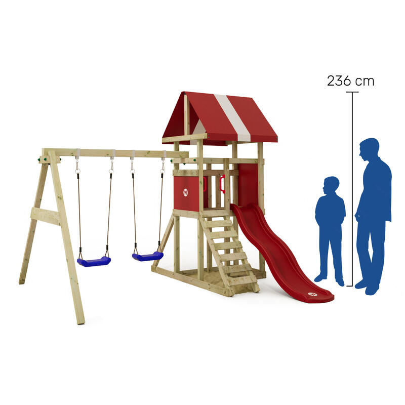 Aire de Jeux DinkyHouse avec balançoire et toboggan rouge