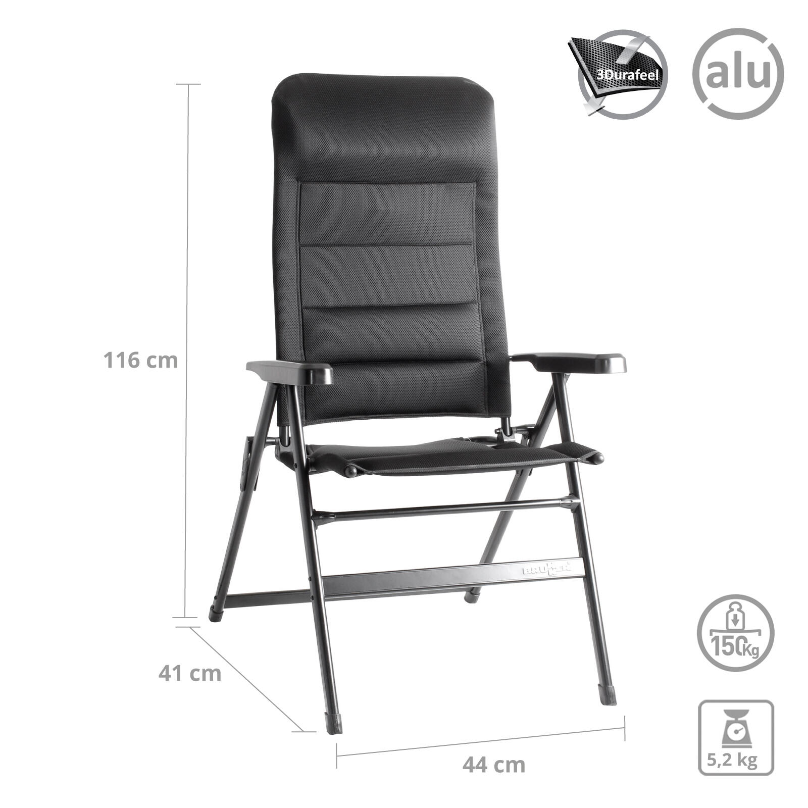 Sedia pieghevole Brunner Aravel 3D nera, alluminio, schienale regolabile 2/5