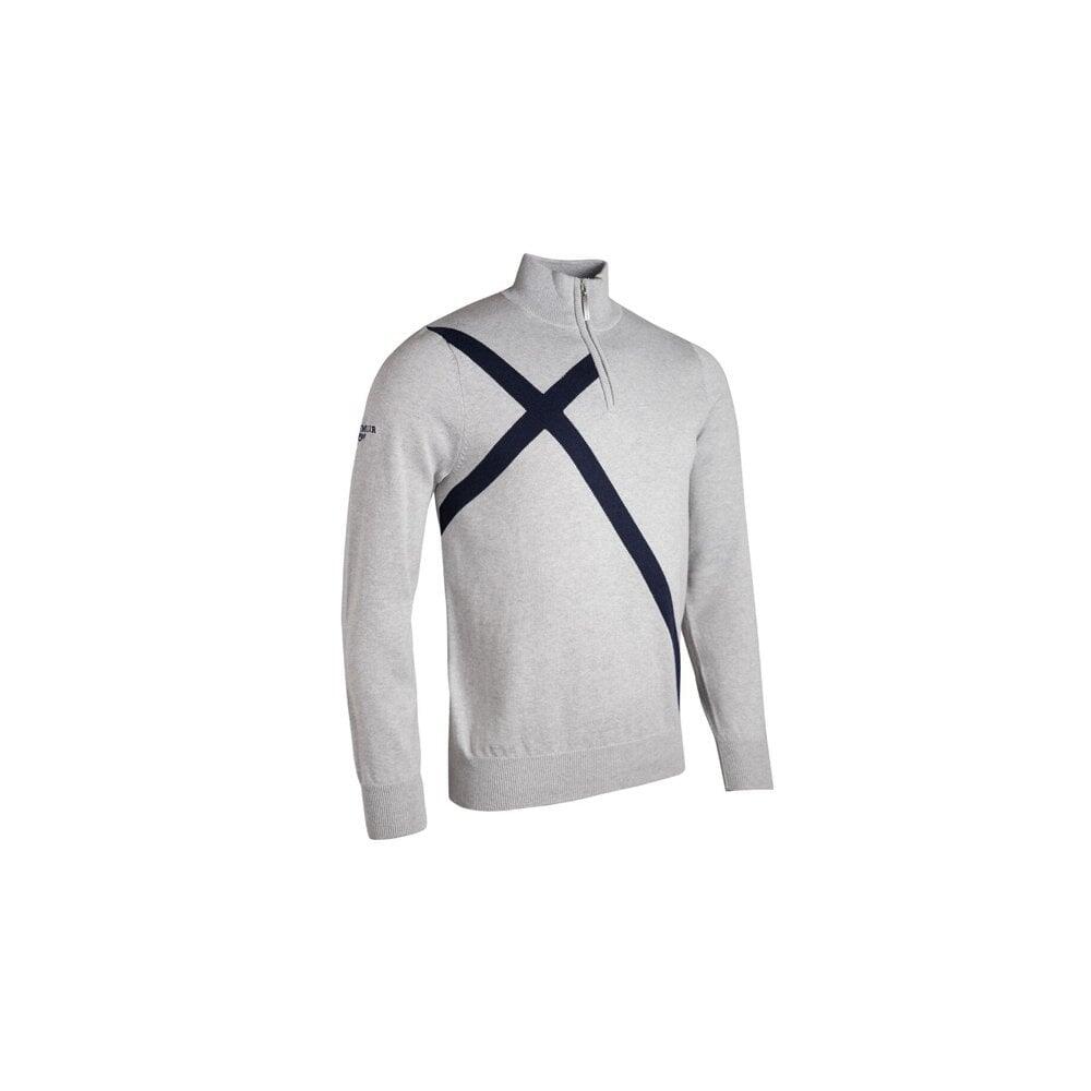 GLENMUIR Glenmuir Saltire Zip Neck Sweater - Light Grey Marl