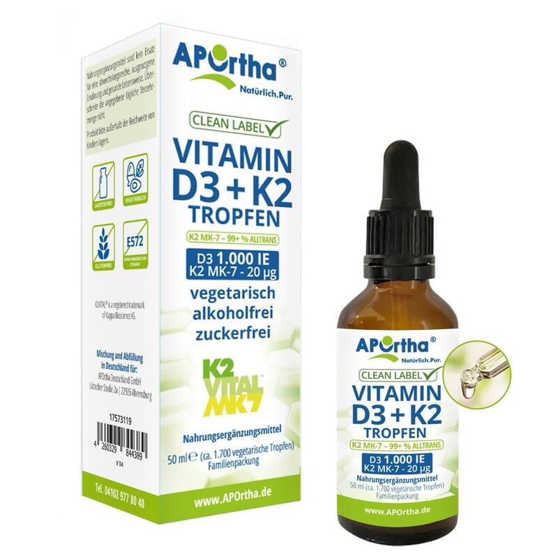 Vitamin D3 1.000 IE + Vitamin K2VITAL® 20 µg pro Tropfen - vegetarisch - 50 ml